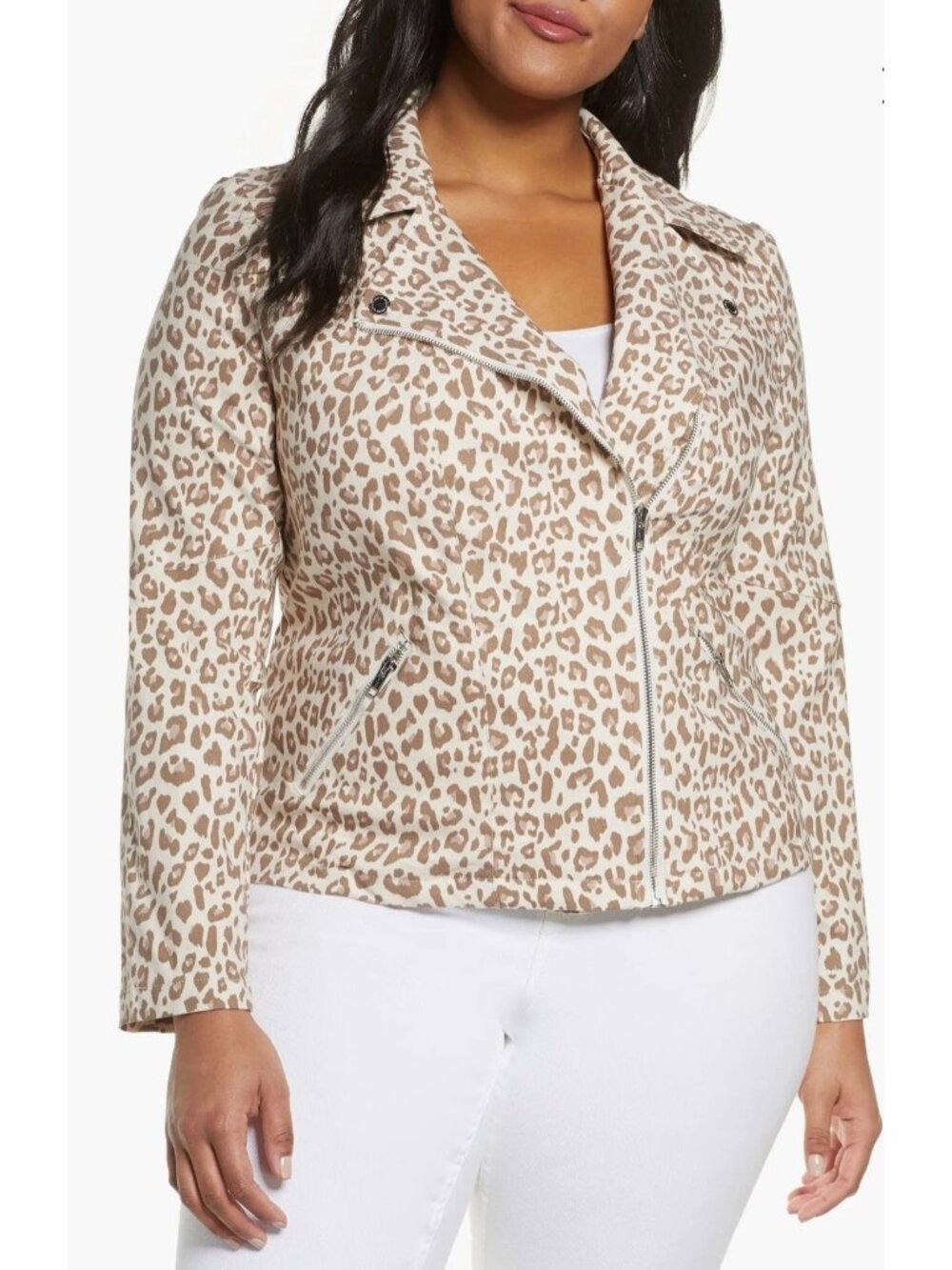 Ady P Classic Leopard Combo Front Zip and Pockets Jacket Size L NWT
